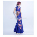Vestido de noche elegante del collar del azul real del vestido de noche Vestido tradicional del partido del estilo chino de la flor